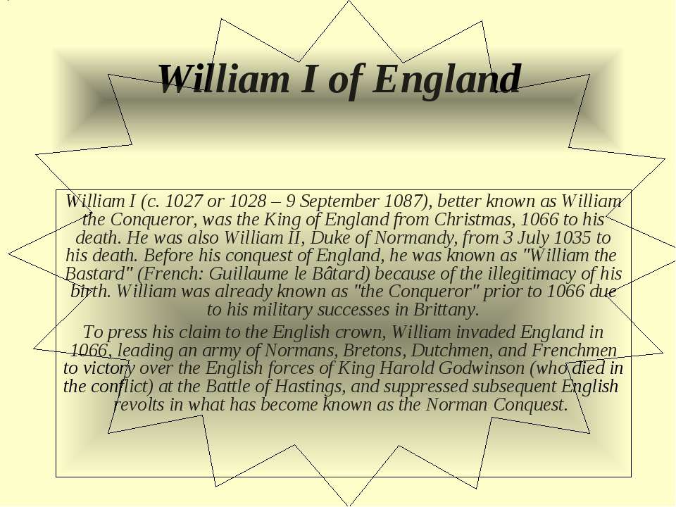 William I of England  - Скачать презентации бесплатно | Читать или скачать учебники для школы онлайн бесплатно ☑ Школьные учебники school-textbook.com