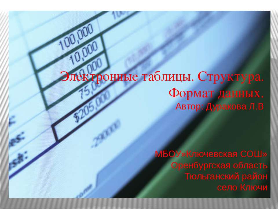 Электронные таблицы. Структура. Формат данных  - Скачать презентации бесплатно | Читать или скачать учебники для школы онлайн бесплатно ☑ Школьные учебники school-textbook.com