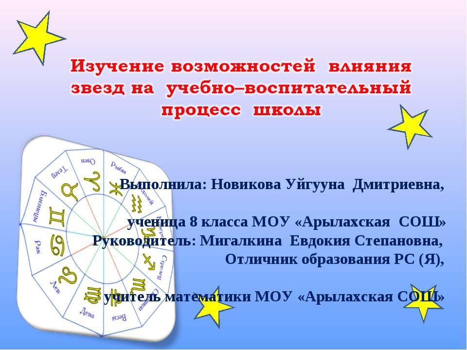 Изучение возможностей влияния звезд на учебно–воспитательный процесс школы - Скачать презентации бесплатно ☑ Презентации по предметам на gdz-books.ru