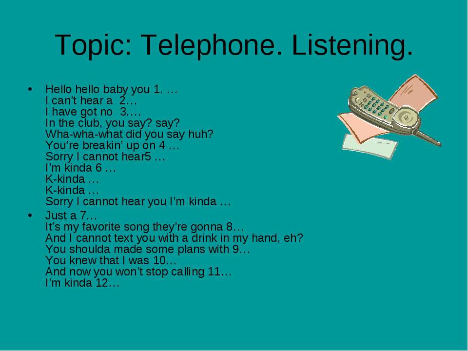 Topic: Telephone. Listening - Скачать презентации бесплатно ☑ Презентации по предметам на gdz-books.ru
