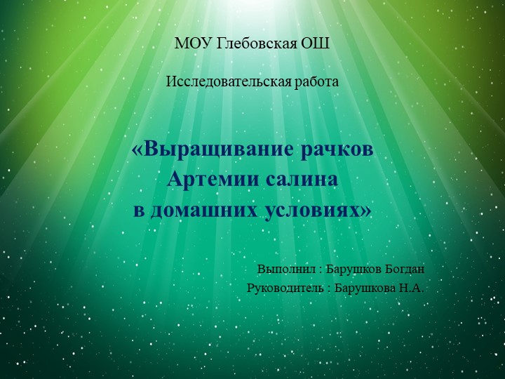Презентация " Выращивание рачков Артемии салина в домашних условиях" - Скачать презентации бесплатно ☑ Презентации по предметам на gdz-books.ru
